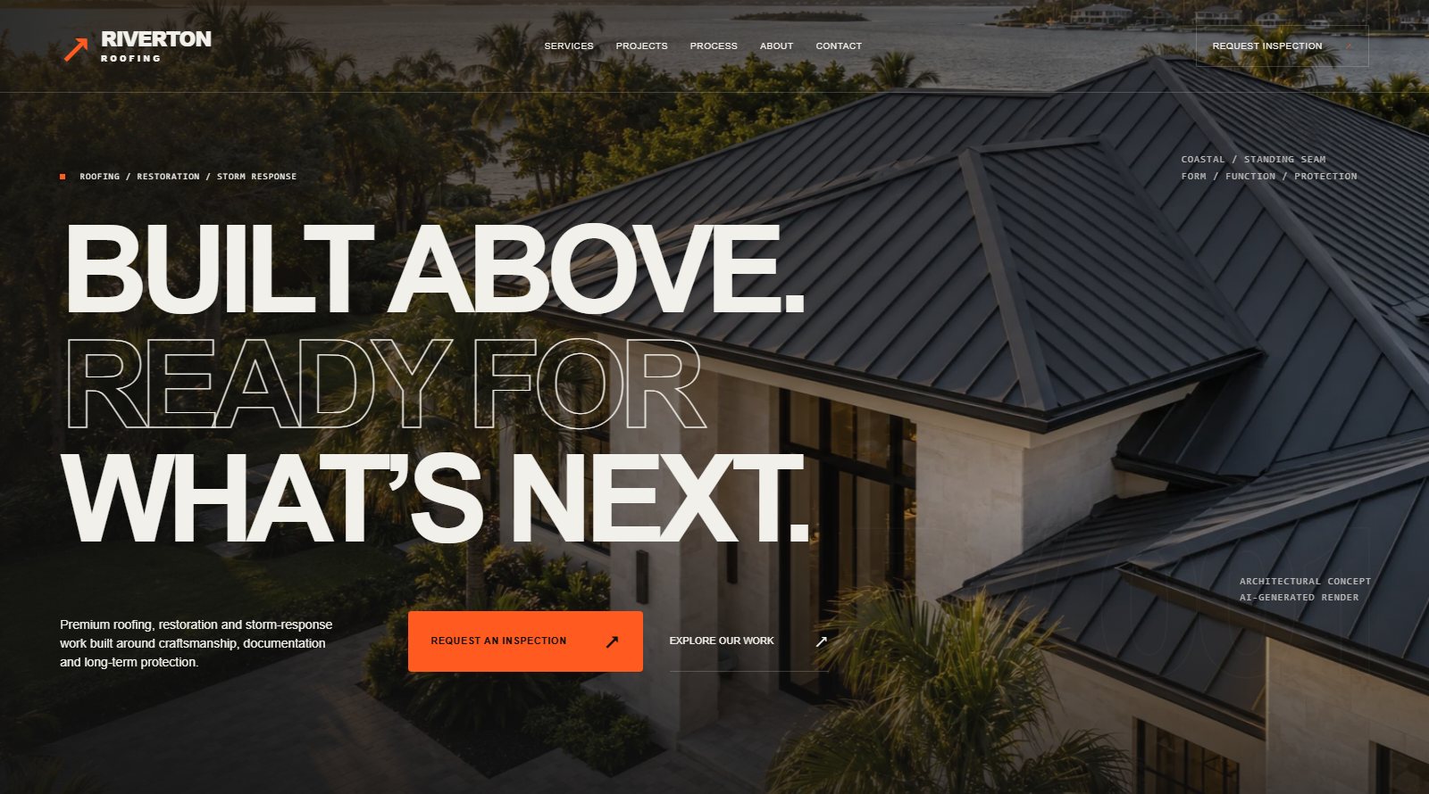 Riverton Roofing concept website homepage